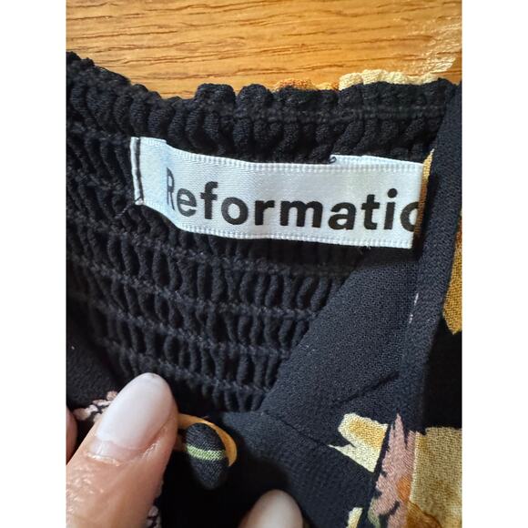 Reformation Jaden Black Floral Tie Strap Midi Dress - Size 2 - Picture 4 of 5